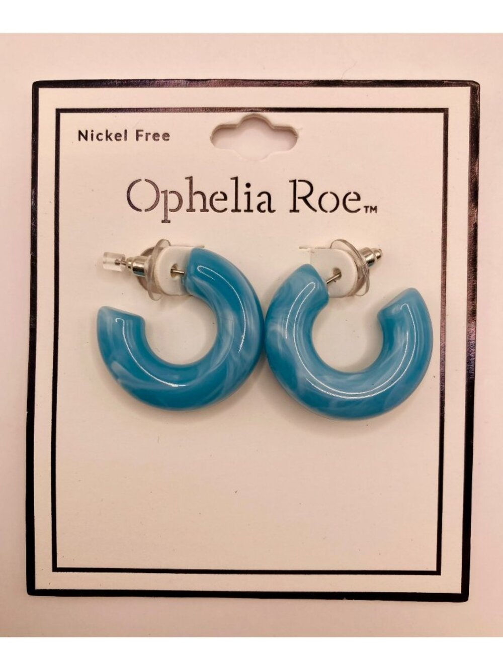 New Ophelia Roe Blue Acrylic Hoop Earrings Nickel Free -114B
